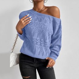 Women's Sweaters Women's Fashion Sexy One Off Shoulder Knitted Sweater Lady Winter Hollow Out Design Tops Female Solid Cut-out Long