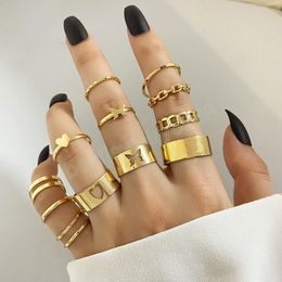 Vintage Ring Simple Animal Butterfly Star Moon Heart Open Rings for Women Girls Gothic Jewelry Couple Ring Set