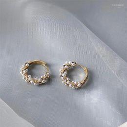 Hoop Earrings 2022 Arrival Imitation Pearl Wound Metal Round For Women Fashion Simple Gold Colour Jewellery Gifts
