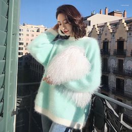 Women's Sweaters Women's Fashion Women Mink Cashmere Soft Long Pullovers Blue Yellow Elegant Autumn Winter Mohair Thick Knit Loose Lazy