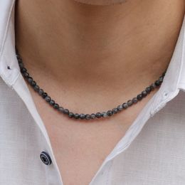 Natural 4mm Stone Necklace Men 18 Inch Choker Man's African Hiphop Rock Jewelry Male Accessories Gift For Him Extra 3% Off