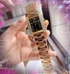 Square Roman Two Sides Diamonds Ring Watches 40mm Rose Gold Silver Clock Wristwatches Fine Stainless Steel Quartz all the crime scanning tick watch gifts