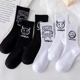 Mens Socks Black White Anime Long Women Men Japanese Cartoon Street Fashion Harajuku Sports Basketball Couple Happy Funny Devil