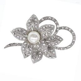 Brooches Wedding Wholesale Imitation Pearl Rhinestone Flower Shape Brooch Pin