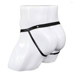 Underpants Men's Sexy Underwear Artificial Leather Metal Ring Thong Jock Strap Faux Zipper String