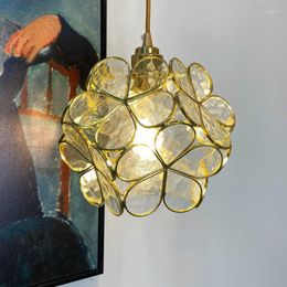 Pendant Lamps Japanese Style Handmade Brass Glass Nordic Study Bedroom Bedside Dining Room Entrance Girl Heart Petal Lights WF1016