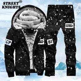 Men's Tracksuits Fleece Winter Set Fashion Casual Tracksuit Thick SweatshirtPants Sportswear Suit Warm Hooded Outerwear 220902