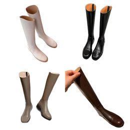 2022 autumn and winter camellia knight women's boots long cowhide leather small luxury low-heeled legs but knees