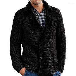 mens knitted cardigans Australia - Men's Sweaters Mens Cable Knit Cardigan Chunky Knitted Jacket V Neck Turn Down Collar Double Buttoned Knitwear Overcoat Outerwear With