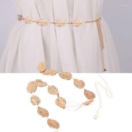 Belts Elegant Women Leaf Metal Belt Ring Waist Strap Retro Gold Silver Hollow Out Dress Decorative Waistban Streetwear Accessories