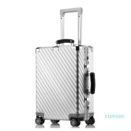 Suitcases 20"" Inch Luxury Suitcase Trolly Bag Vintage Aluminium Luggage With Wheels fdcase belt sliver metal box air boxs go travel duffle valises handle with strap