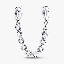 Linked Hearts Safety Chain Charms Fit Original European Charm Bracelet 925 Sterling Silver Fashion Women DIY Jewelry Accessories