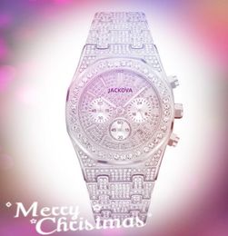 High Quality Mens Full Diamonds Ring Watches Stopwatch 43mm All Sub Dials Working Stainless Steel Waterproof Luminous Wristwatches montre de luxe gift