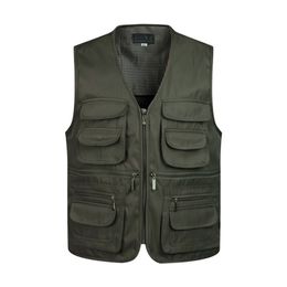 Men's Vests Men MultiPocket Classic Waistcoat Male Sleeveless Unloading Solid Coat Work Pographer Tactical Mesh Jacket 220902