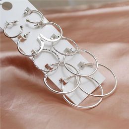 Hoop Earrings 5PRS/SET Punk Set Big Circle Jewelry For Women Girls Steampunk Ear Clip Style Earring Ring