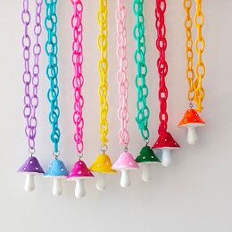 50pcs/lot Cute Colourful Mushroom Pendant Necklace for Women Plastic Chain Chokers Necklace Wholesale Jewellery Accessories