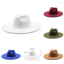 Berets Spring 9.5CM Wide Brim Simple Colour Fedora Hats For Women Men Ladies Vintage Fascinator Panama Felt Jazz Hat Wholesale