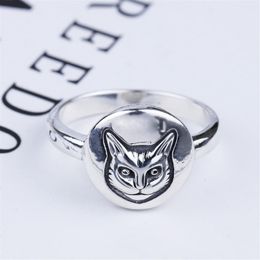 cat rings UK - s925 silver cat head ring vintage classic sterling silver cat face ring British style hip-hop male and female Thai silver ring242i