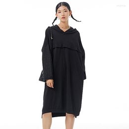 Casual Dresses SuperAen 2022 Autumn Dark Series Stitched Stripe Large Women's Dress Korean Loose Hooded Long Sleeve For Women