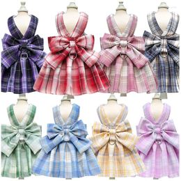 Dog Apparel Dresses For Small Dogs Pet Bow Dress Harness And Leash Set JK Plaid Skirt Cat Vest Clothes Yorkies