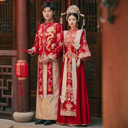 Couple ethnic clothing Luxury Red Chinese wedding dress Qipao elegant Costume Overseas Chinese Style Bride Groom Embroidery Cheongsam