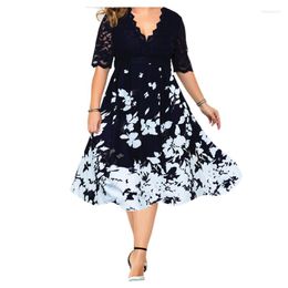 Plus Size Dresses 2022 Elegant Lace Patchwork Summer Half Sleeve A Line Dress Party Flower Women Tunic Swing Beach