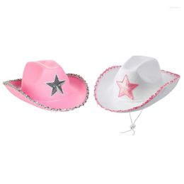 Berets Shinning Sequins Star Pattern Fedora Hat For Women Men Breathable Cowboy With Roll Up Brim Western Style Hats
