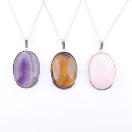 Natural Stone Dangle Pendants Oval Bead for Necklace Jewellery Making Amethysts Tigers Eye Agates Opal Jewellery Gift Chain 45cm BN319