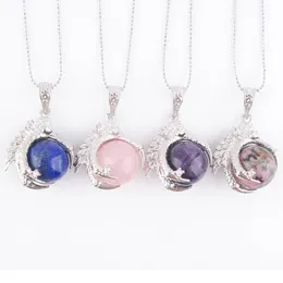 Natural Stone Dragon Claw Pendant & Necklaces Round Ball Crystal Golden Sand Opal Amethysts Bead Jewellery Gift Chain 45cm BN309