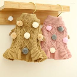 Dog Apparel Knit Dogs Dress With Bowtie Checkered Princess Sweater For Small Cat Clothes Warm Ball Yarn Skirt Pug Chihuahua Yorkies