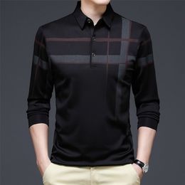 Men's Polos Ymwmhu Fashion Black Men Shirt Long Sleeve Striped Autumn Business Tshirt Streetwear Man Korean Clothing 220902