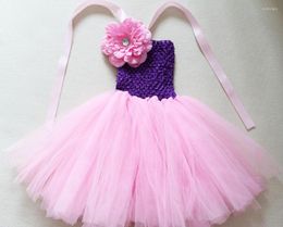 Girl Dresses Cute Retail Girls Crochet Tutu Baby 1Layer 100% Handmade Fluffy Ballet Tulle Tutus With 4" Peony Flower Kids Party