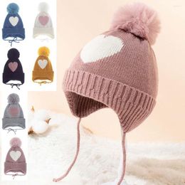 Hats Love Print Baby Windproof Cap Winter Warm Knitted Caps Ear Cover Warmer Kids Thick Cute Hat