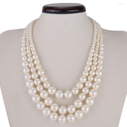 Pendant Necklaces Selling Jewelry>> Fashion 3 Strands White Pearl Chain Chunky Choker Statement Bib Necklace