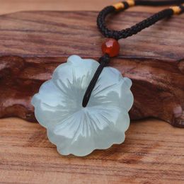 Pendant Necklaces Certificate Natural Icy White XIUYAN Stone Carved Clover Flower Orchid Gift For Women's Jewellery