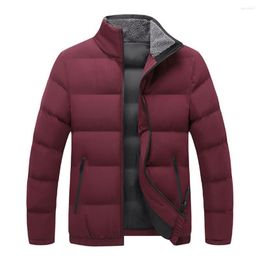 Men's Down Men Coat Long Sleeve Stand Collar Plus Size Solid Colour Padded Extra Thick Autumn Winter