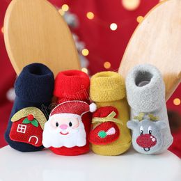 Baby Christmas Socks Elk Plush Winter Anti Slip Kids Floor Socks Boy Girl Cartoon Santa Thick Toddler Terry Socks Gift