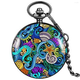 Pocket Watches Souvenir Custom Leisure Men Women Quartz Watch With Thick Chain Ocean World Pattern Unique Unisex Gift For Friend