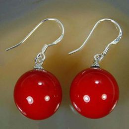 8/10/12mm Earring AAA Coral Red South Sea Shell Pearl Silver Hook Earring