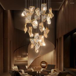 Pendant Lamps Modern Acrylic Leaf Led Lights Villa Stair Lamp Living Room Decor Hanging Light Fixture Suspension Luminaire