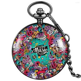 Pocket Watches Accept Custom Casual Men Women Quartz Watch With Thick Chain Colour Graffiti Pattern Fashion Unisex Birthday Gift