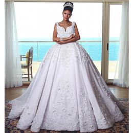 Real Pictures Ball Gown Wedding Dresses Sexy Spaghetti Straap Lace Appliques Bridal Gown Dubai Arabic