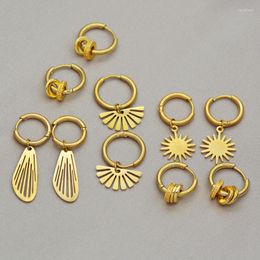 round hoop earrings Australia - Hoop Earrings Creative Geometric Round Sun-shape For Women Stainless Steel Circle Ear Hoops Minimalist Jewelry Gift