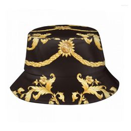 Berets Luxury Floral Pattern Flowers Golden Fisherman's Hat Women Fashion Summer Hiking Hats For Girls Ladies Outdoor Sun Dropship