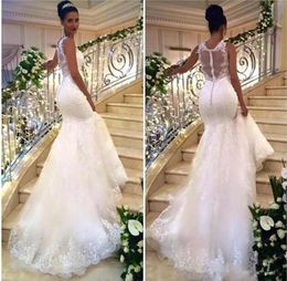 2023 Gorgeous Mermaid Wedding Dresses Bridal Gown Lace Applique Illusion Back Sleeveless Sweep Train Custom Made Country Vestidos De Novia