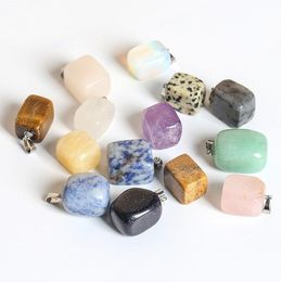 Trendy Assorted Natural Stone Charms Irregular Square Crystal Rose Quartz Amethyst Agate Pendants Jewellery Making Hotselling