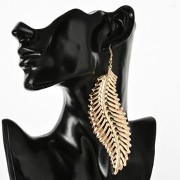 Dangle Earrings LUBINGSHINE Hip Hop Women Big Leaf Drop Earring Metal Alloy Girls Gold Feather Long Party Nightclub Jewellery