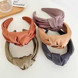 Fashion Headbands Women's Hair Accessories Solid Color Wide Side Hairband Center Knot Turban Adult Headband