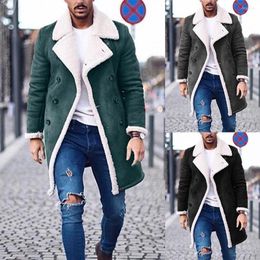 Men's Trench Coats Winter Men's Medium Length Windbreaker Solid Lapel Outdoor Thicken Warm Fashion Srteetwear Coat Plus Lamb Wool Male