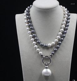 Pendant Necklaces Beautiful Wedding Grey Black 10mm South Sea Shell Pearl Necklace Long 35"inch